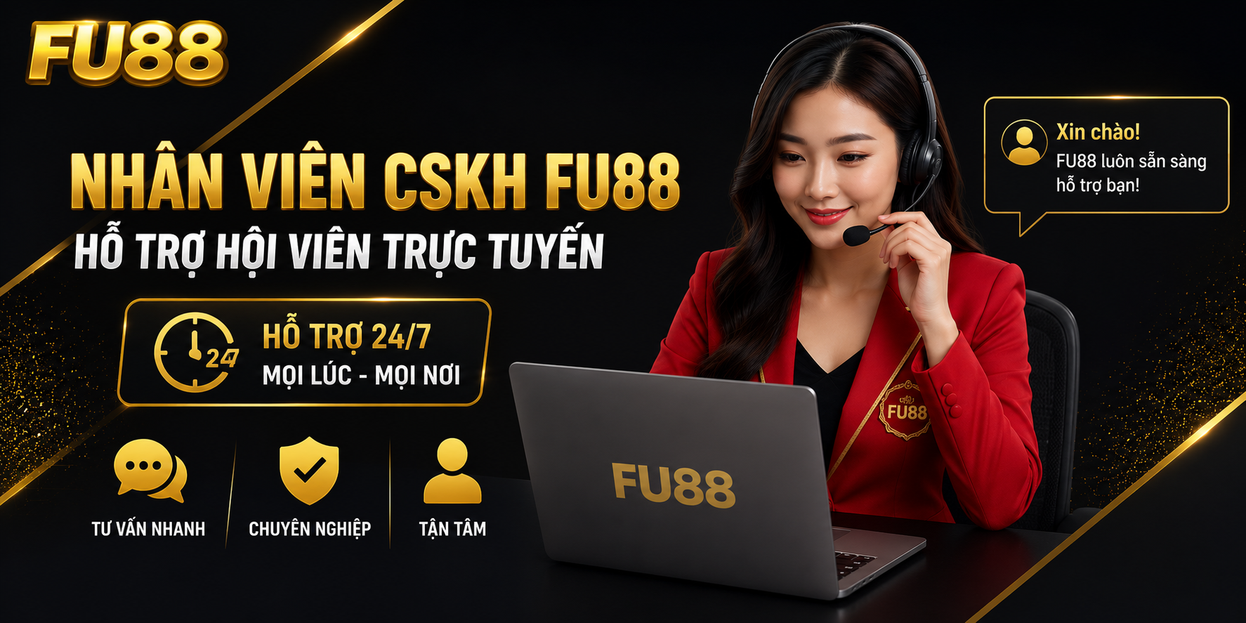 Nhân viên chăm sóc khách hàng FU88 đang hỗ trợ hội viên trực tuyến.