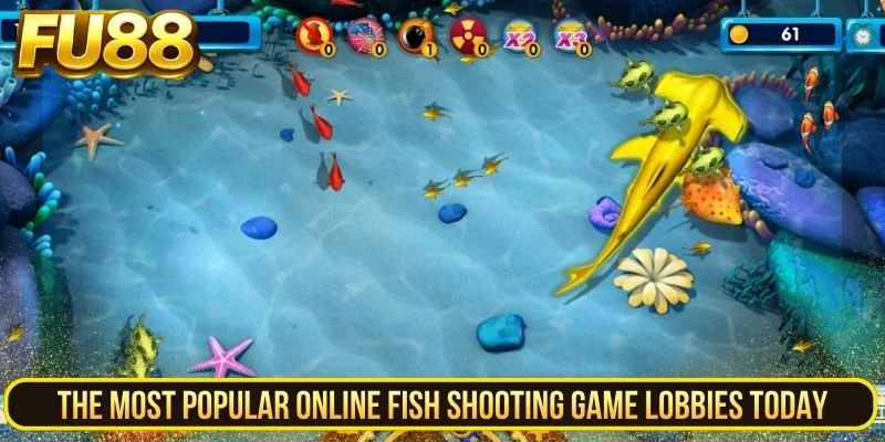 Different online fish-shooting rooms for learning controls and selecting targets