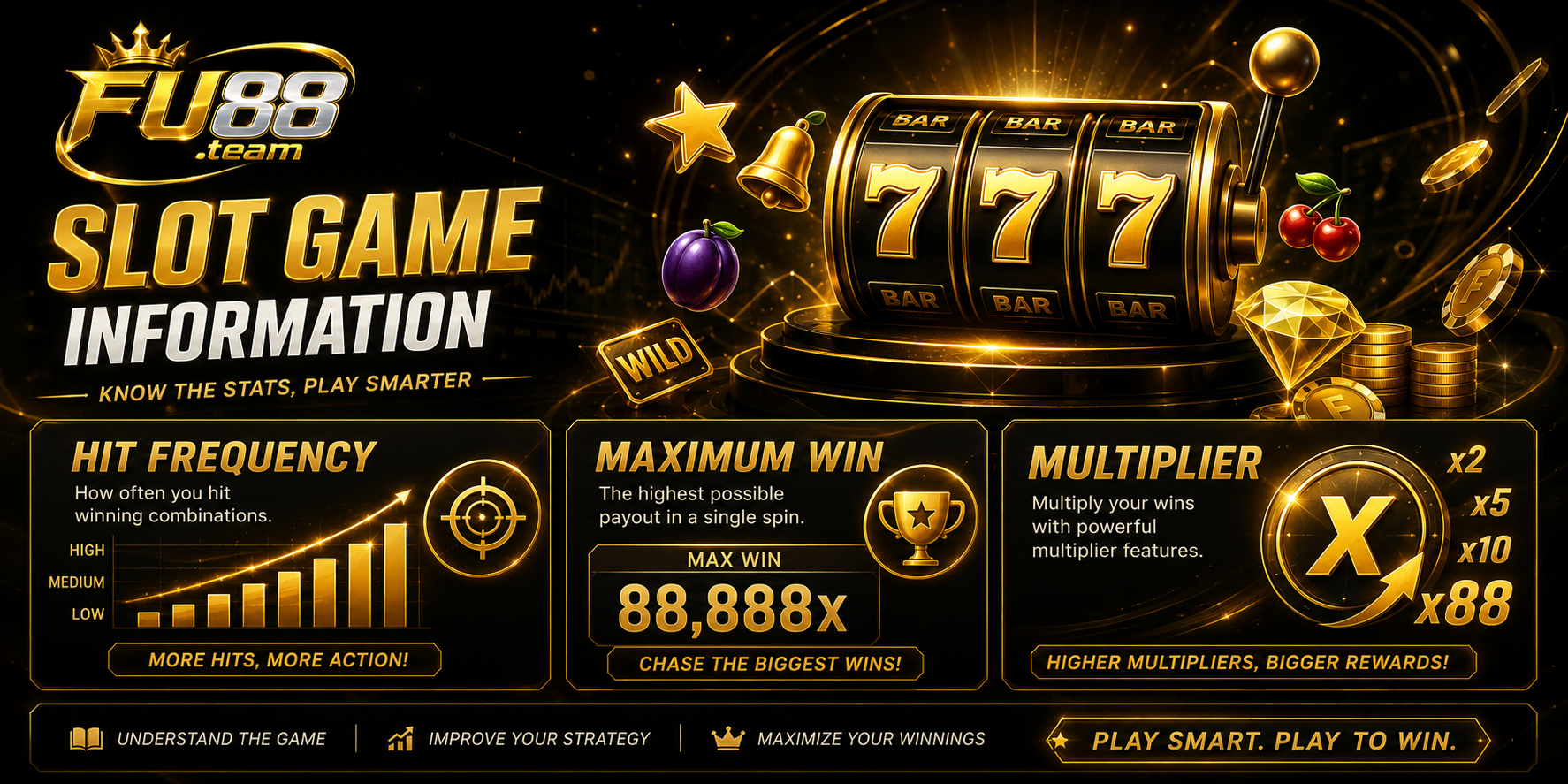 Hit frequency describes how often qualifying results may occur, while maximum win and multipliers describe value limits under the game rules.